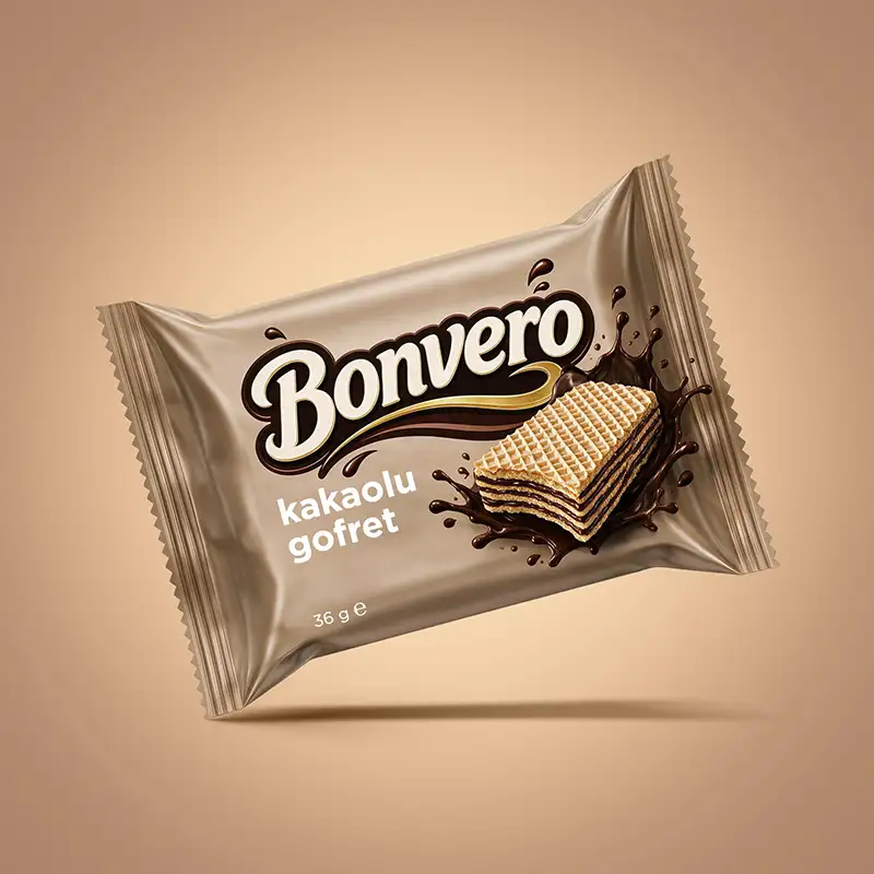 Bonvero kakaolu gofret ambalaj tasarımı 36g - çikolatalı gofret paket giydirme